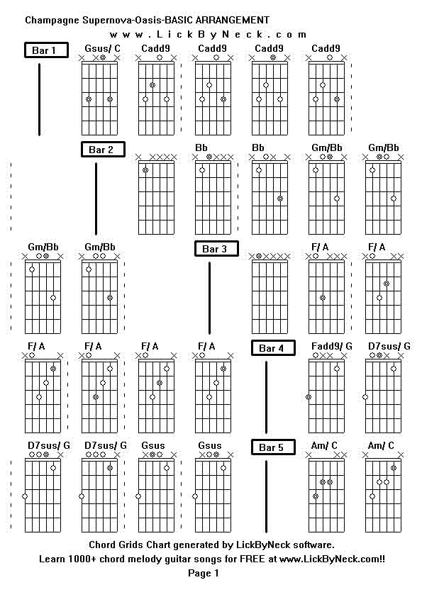 Chord Grids Chart of chord melody fingerstyle guitar song-Champagne Supernova-Oasis-BASIC ARRANGEMENT,generated by LickByNeck software.